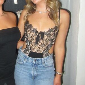 Sky to Moon floral lace open back bodysuit